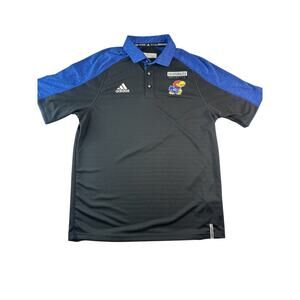 Kansas Jayhawks Adidas Polo Shirt Mens Med Black Blue KU